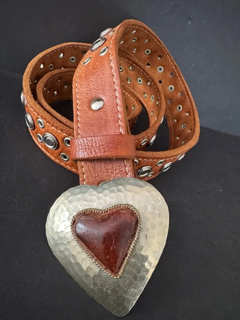 Chico’s Leather Studded Belt with Heart Buckle - Picture 3 of 16